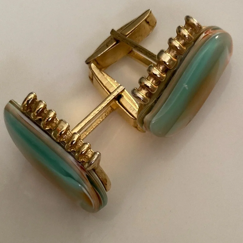 Authentic ATBC handmade turquoise cufflinks, paired with a complementary vintage